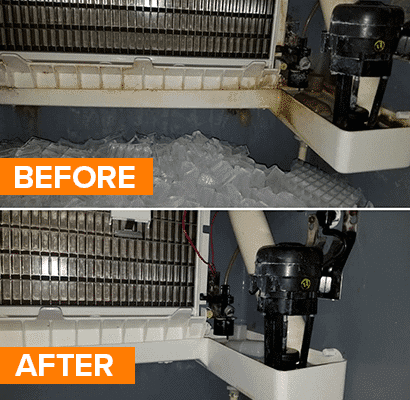 Commercial ice machine before and after professional cleaning